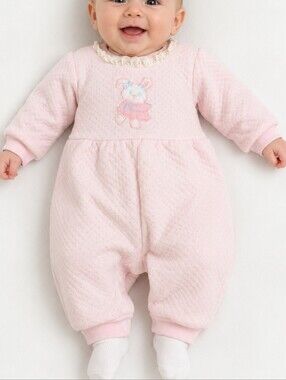 Small Steps for Newborns Pink Quilted Bunny One-Piece Sleeper Romper | 3–6 Month